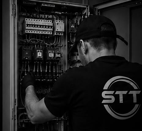 Técnico de SANTTECH trabajando en un cuadro eléctrico